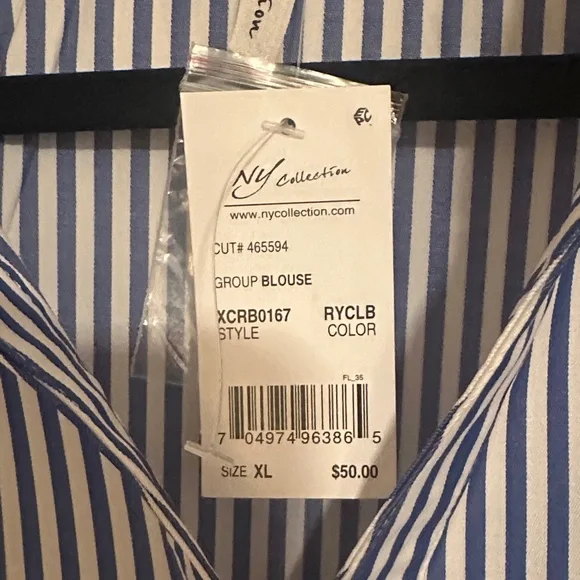 NY Collection Blue and White Striped Blouse - Picture 3 of 9